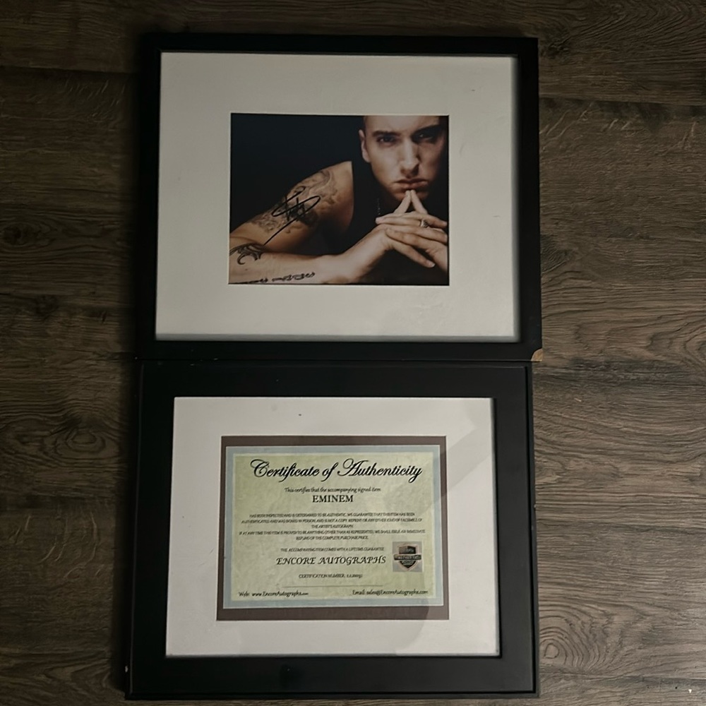 Eminem Signed photo with proof of authenticity (both framed) (comes with frame)